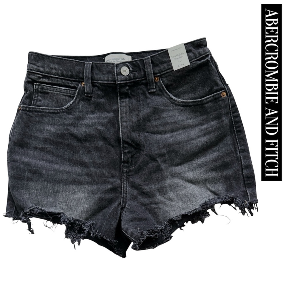 Abercrombie & Fitch Ultra High Rise Mom Shorts Distressed Black Size 27/4